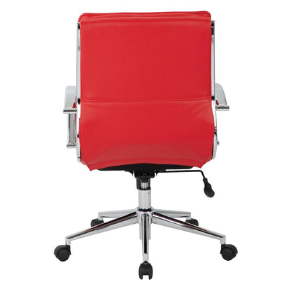 Mid-Back Manager’s Faux Leather Chair with Chrome Base, Removable Arm Sleeves.