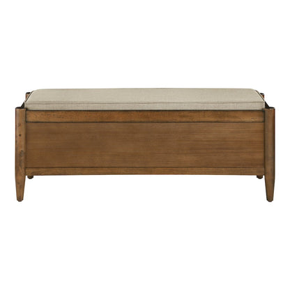 Marilyn Storage Bench with Walnut Wood finished and Brown Fabric Padded seat