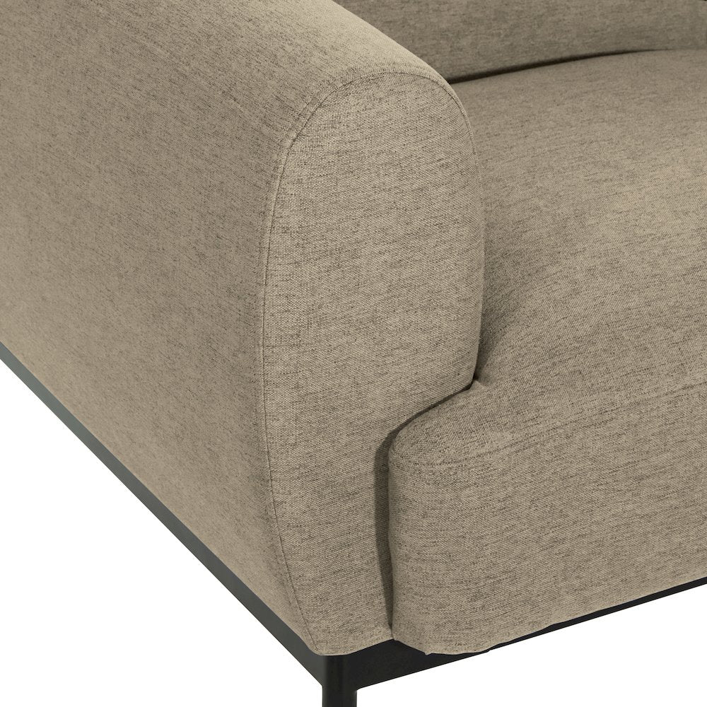 Delta Armchair in Taupe Fabric with Black Metal Legs