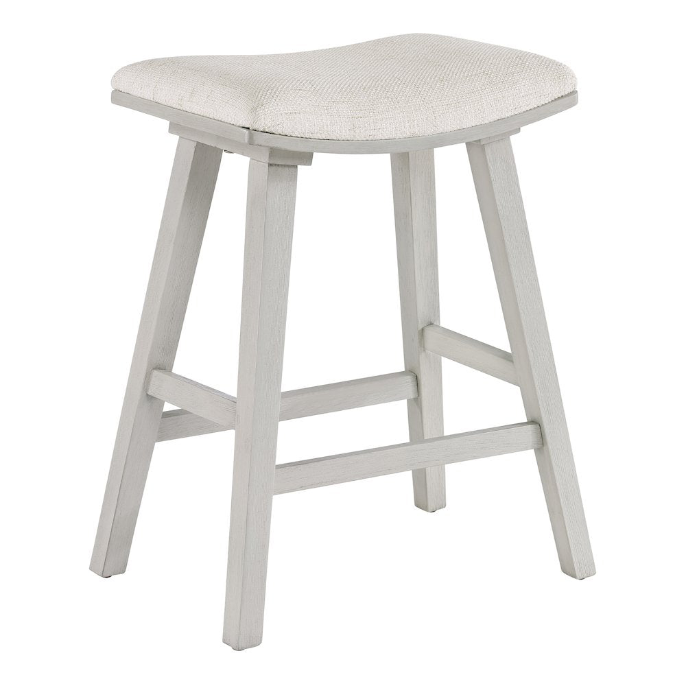 Coley 24" Saddle Stool 2-Pack With Linen Fabric Seat And White Wash Frame
