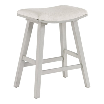 Coley 24" Saddle Stool 2-Pack With Linen Fabric Seat And White Wash Frame
