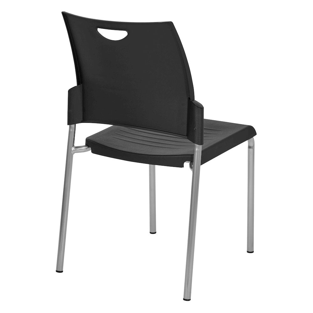 Straight Leg Stacking Chair With Black Plastic Seat & Back, 2-Pack