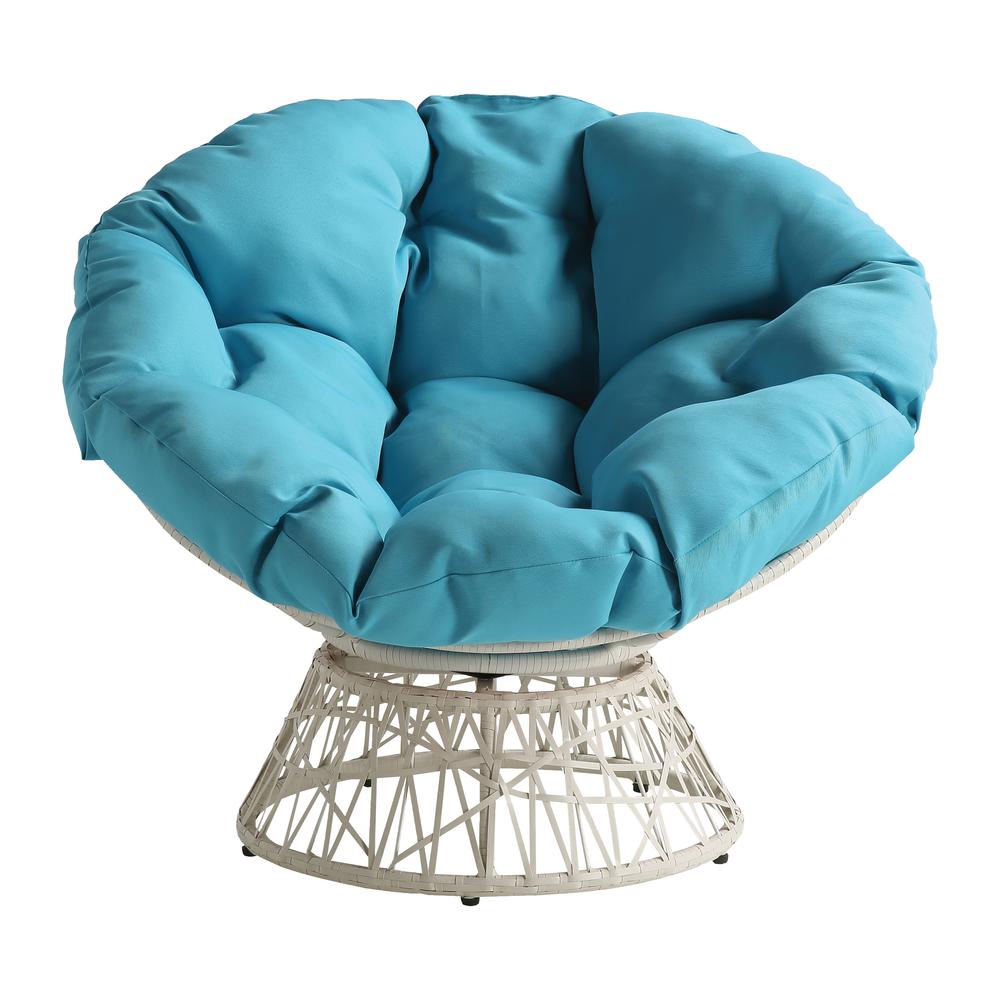 Papasan Chair with Blue Round Pillow Cushion and Cream Wicker Weave, BF29296CM-BL