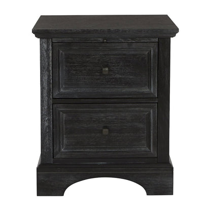 Farmhouse Basics 2 Drawer Nightstand with Tray in Rustic Black Finish, BP-4200-11B