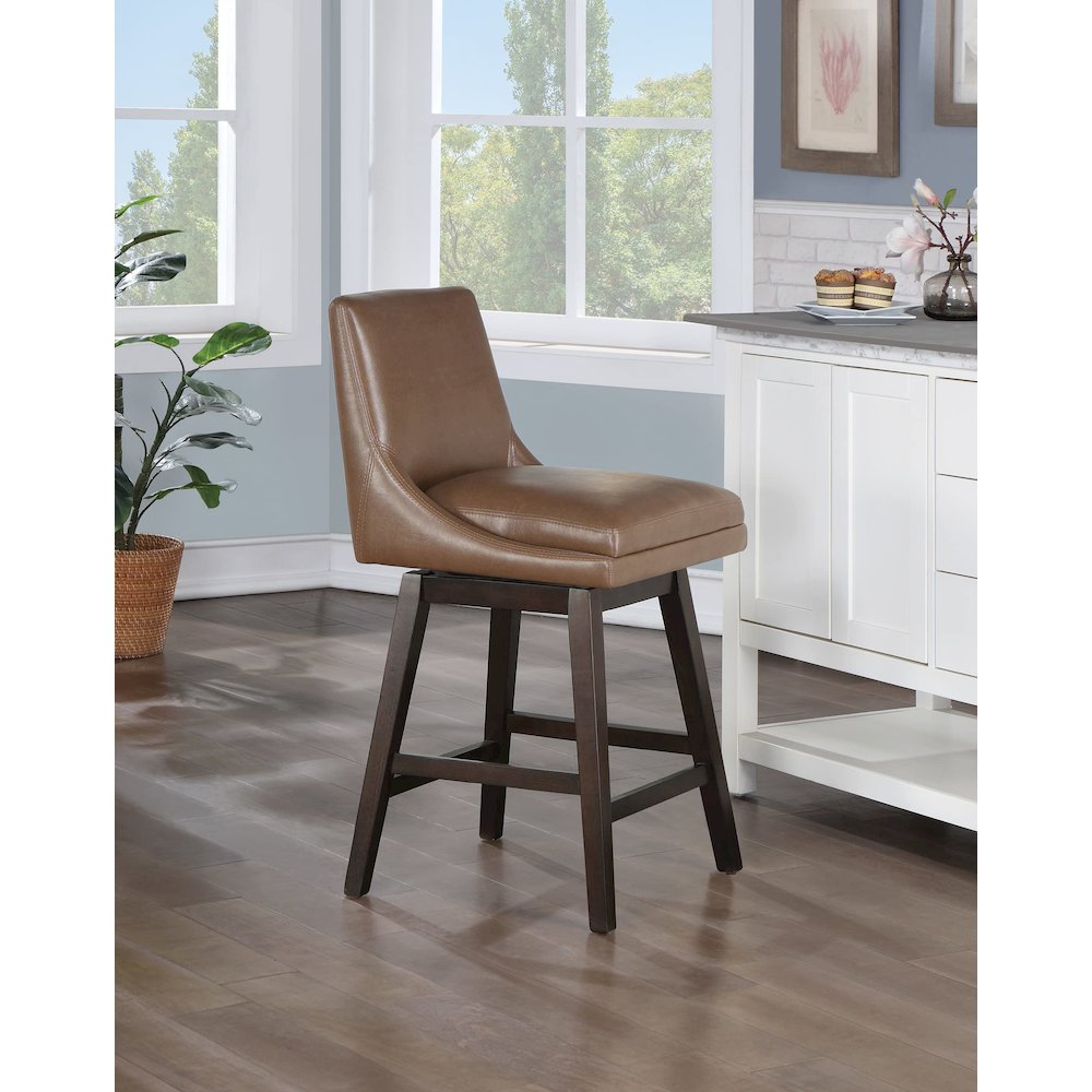 Allingham 26" Swivel Counter Stool with Dark Walnut Legs in Molasses Faux Leather