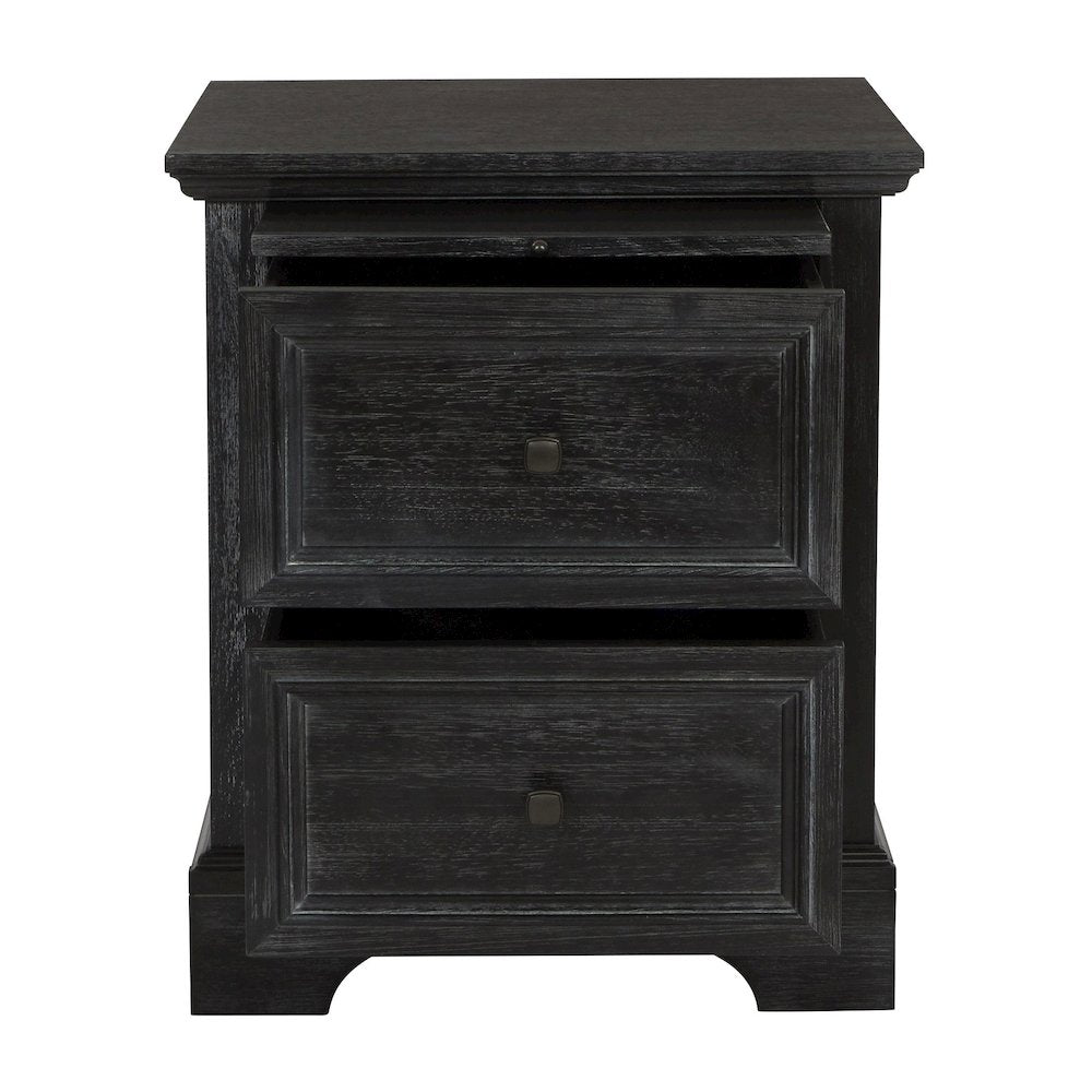 Farmhouse Basics 2 Drawer Nightstand with Tray in Rustic Black Finish, BP-4200-11B