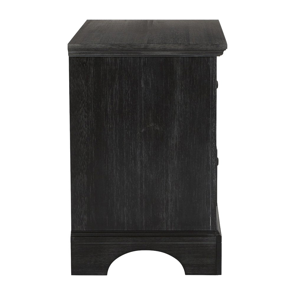 Farmhouse Basics 2 Drawer Nightstand with Tray in Rustic Black Finish, BP-4200-11B