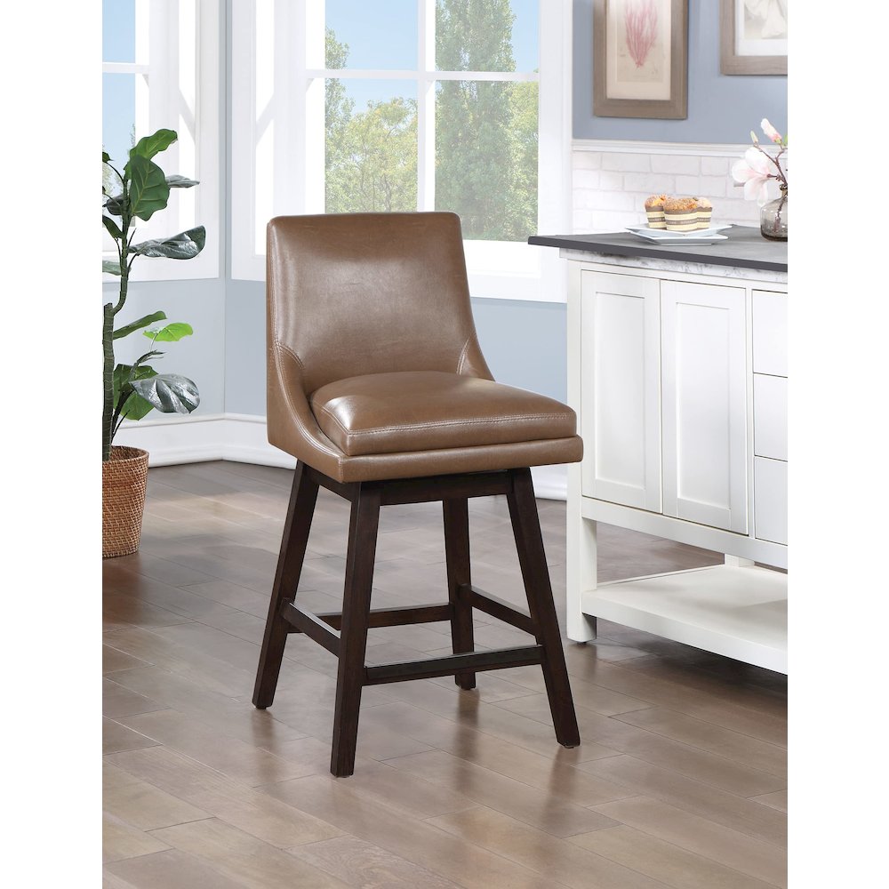 Allingham 26" Swivel Counter Stool with Dark Walnut Legs in Molasses Faux Leather