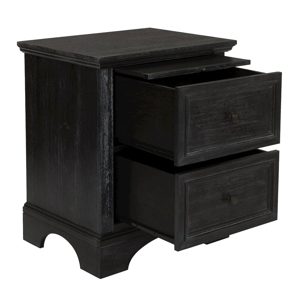Farmhouse Basics 2 Drawer Nightstand with Tray in Rustic Black Finish, BP-4200-11B