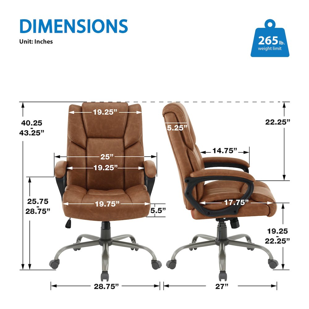 Mid-Back in Saddle Faux Leather Executive Chair with Padded Arms