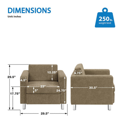 Pacific Armchair in Taupe Fabric with Chrome Legs