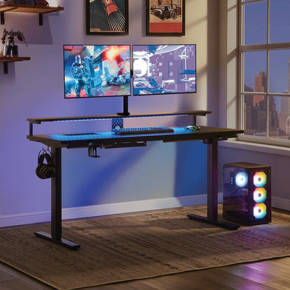 Primo 60" Electric Height Adjustable Gaming Desk with Hutch