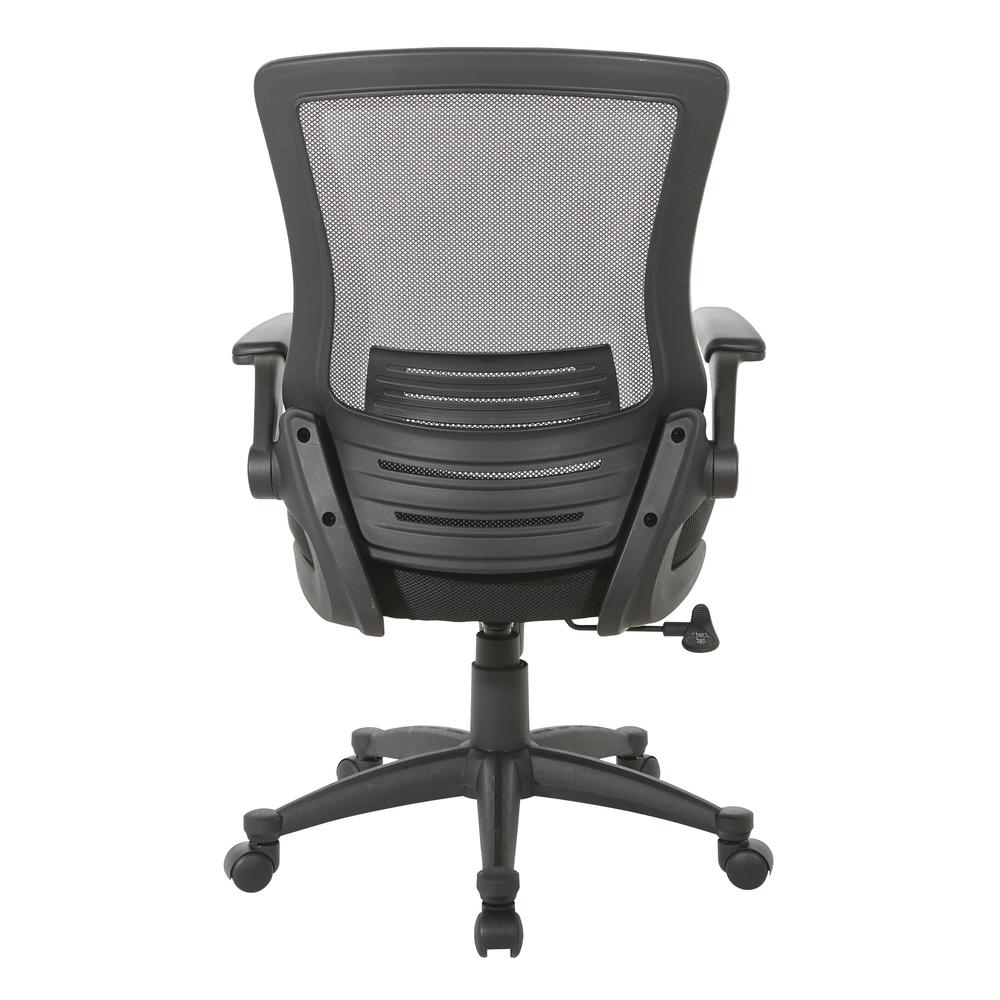 Screen Back Manager's Chair in Black Mesh Seat with PU Padded Flip Arms with Silver Accents, EM60926P-3M