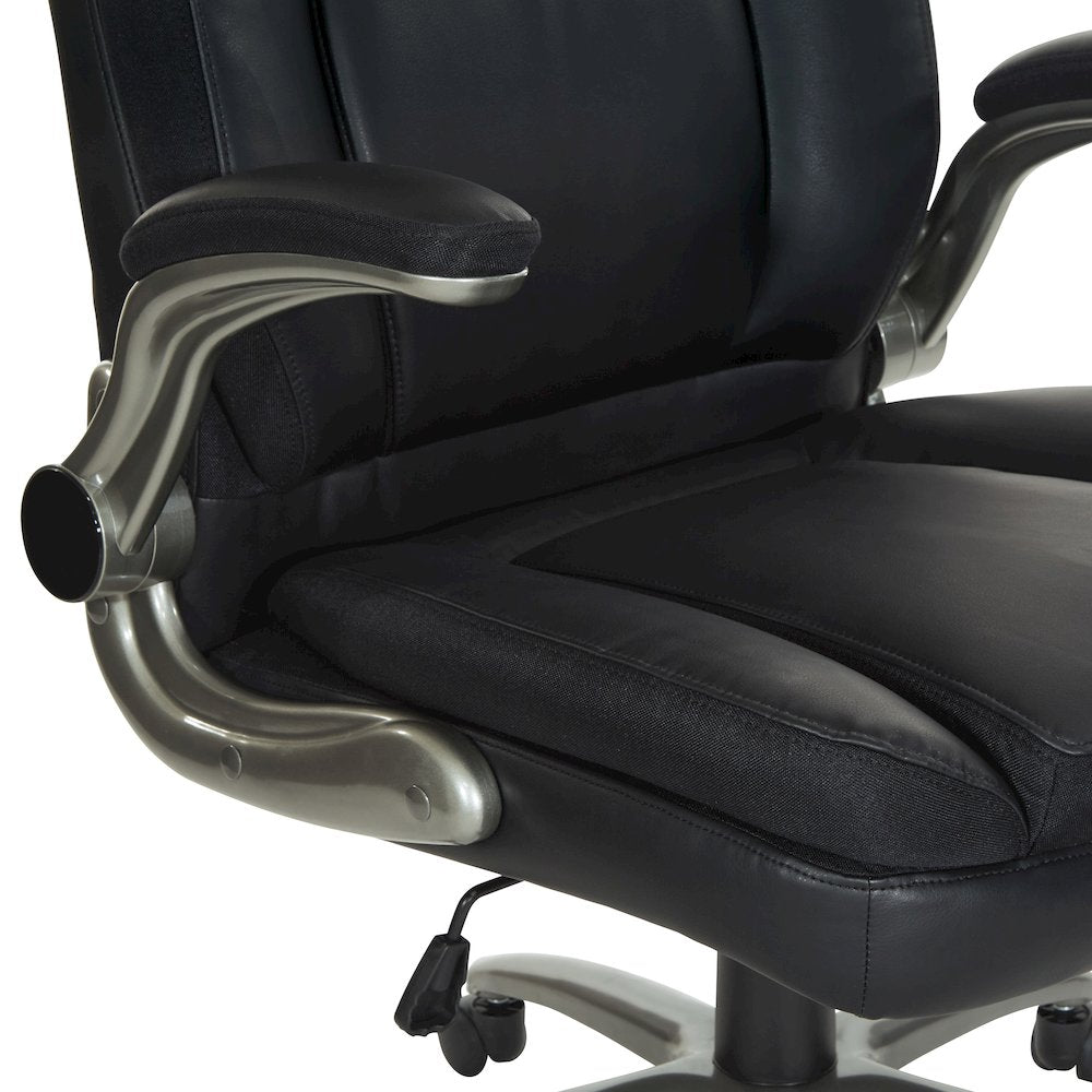 Black Leather Big & Tall Chair with Padded Flip Arms and Titanium Base