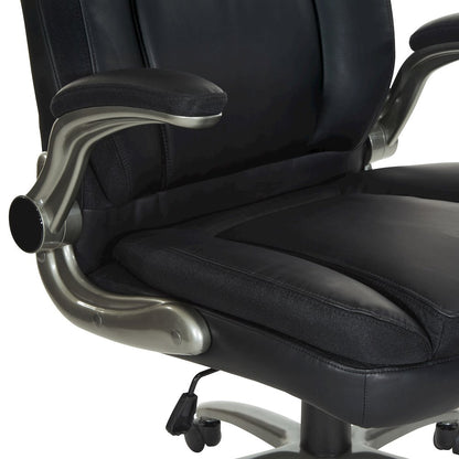 Black Leather Big & Tall Chair with Padded Flip Arms and Titanium Base