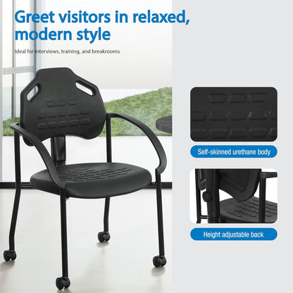 Black Self Skinned Urethane Guest Arm Chair in Black Finish Frame with Casters