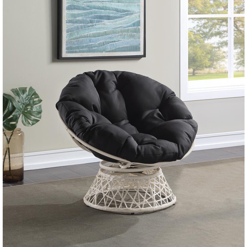 Papasan Chair with Black Round Pillow Cushion and Cream Wicker Weave, BF29296CM-BK