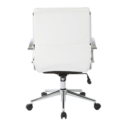 Mid-Back Manager’s Faux Leather Chair with Chrome Base, Removable Arm Sleeves.