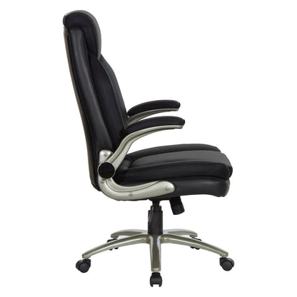 Black Leather Big & Tall Chair with Padded Flip Arms and Titanium Base