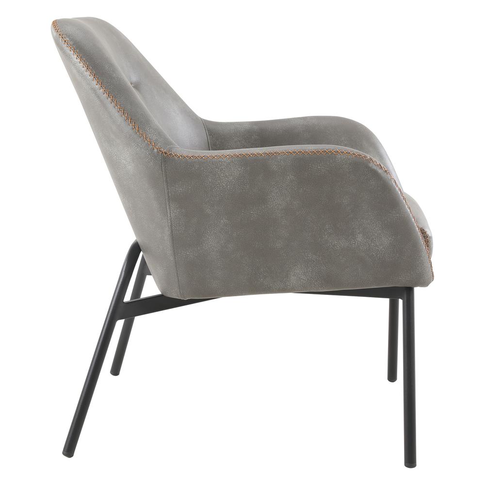 Brooks Accent Chair in Grey Faux Leather with Gold Stitch and Black Legs, BRK-R44