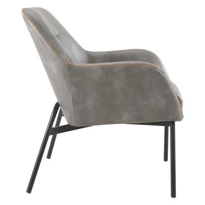 Brooks Accent Chair in Grey Faux Leather with Gold Stitch and Black Legs, BRK-R44