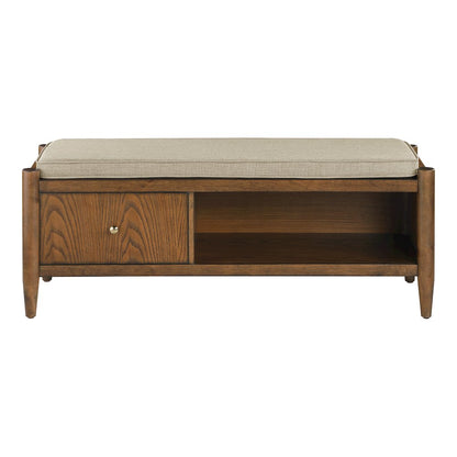 Marilyn Storage Bench with Walnut Wood finished and Brown Fabric Padded seat