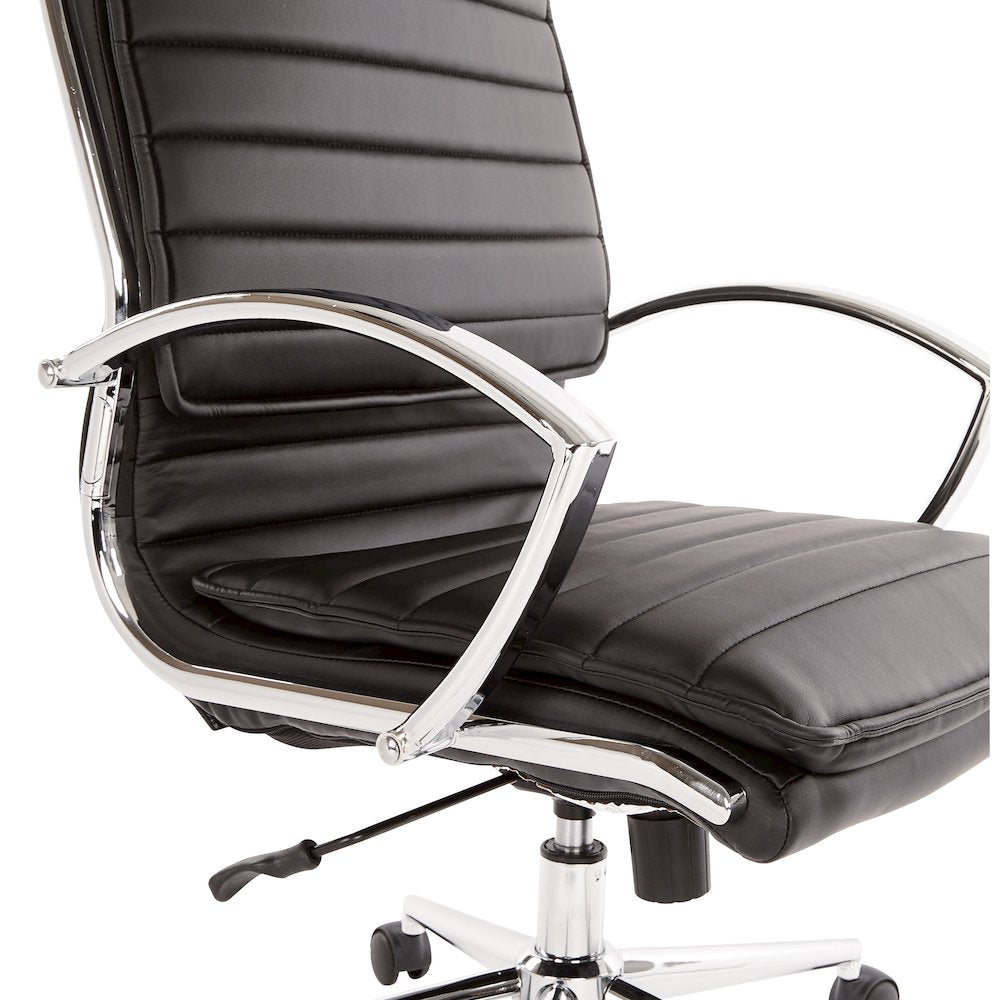 Mid-Back Manager’s Faux Leather Chair with Chrome Base, Removable Arm Sleeves.