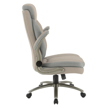 Taupe Leather Big & Tall Chair with Padded Flip Arms and Titanium Base
