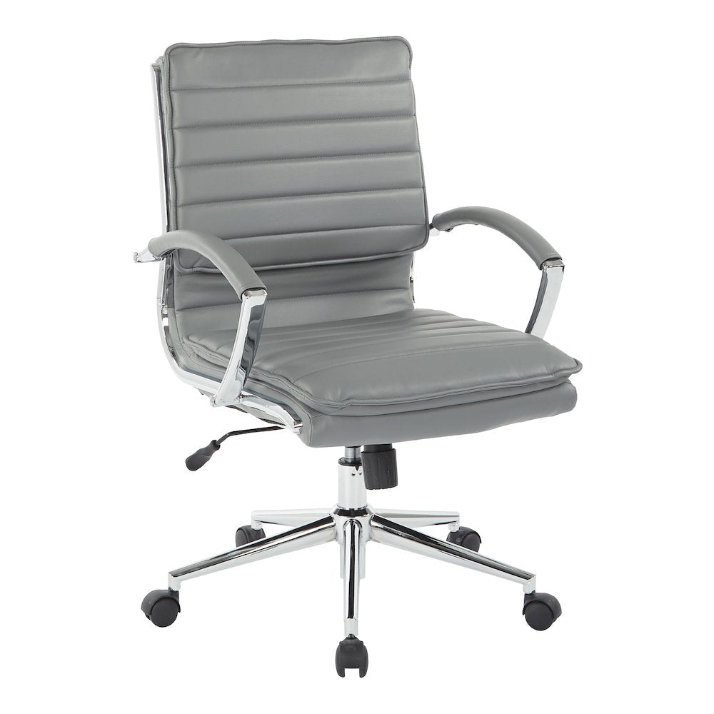 Mid-Back Manager’s Faux Leather Chair with Chrome Base, Removable Arm Sleeves.