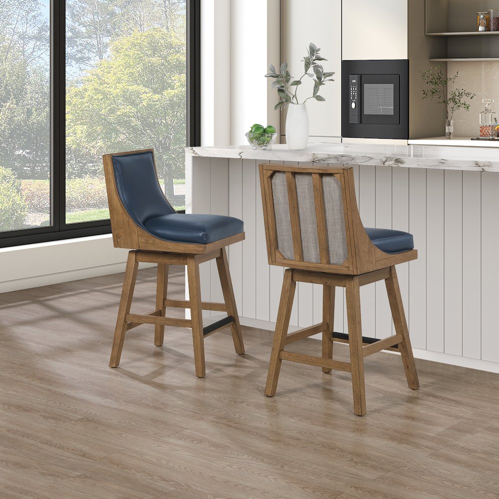 Darnel 26" Swivel Counter Stool 2-Pack in Navy Faux Leather
