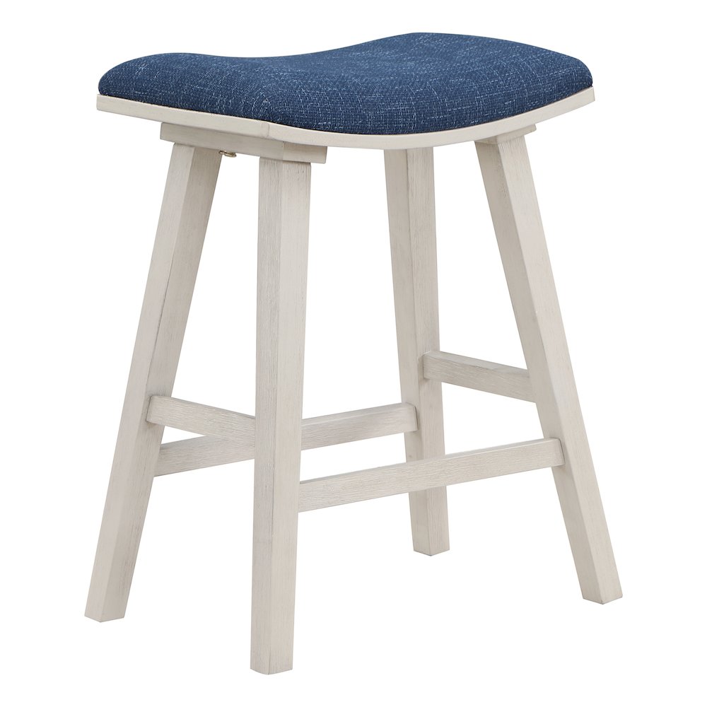 Coley 24" Saddle Stool 2-Pack with Navy Fabric Seat and White Wash Frame