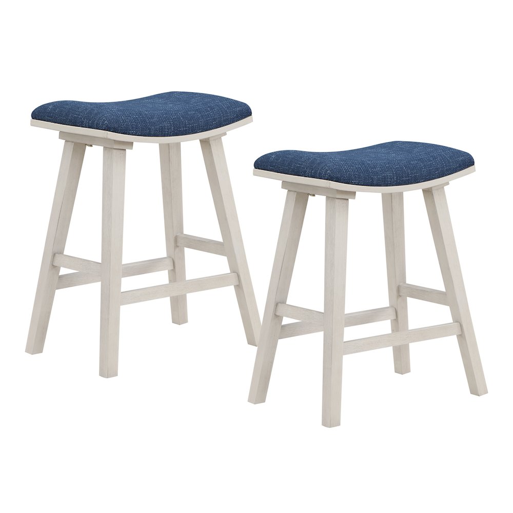 Coley 24" Saddle Stool 2-Pack with Navy Fabric Seat and White Wash Frame