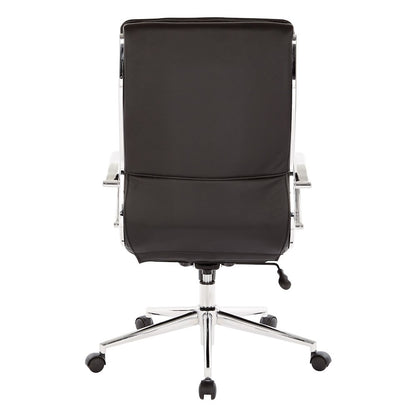 High Back Manager's Faux Leather Chair with Chrome Base, Removable Arm Sleeves