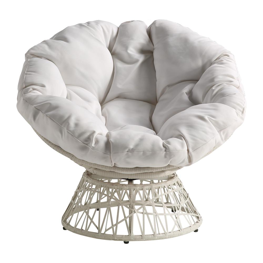 Papasan Chair with White Round Pillow Cushion and White Wicker Weave, BF25296WH-11