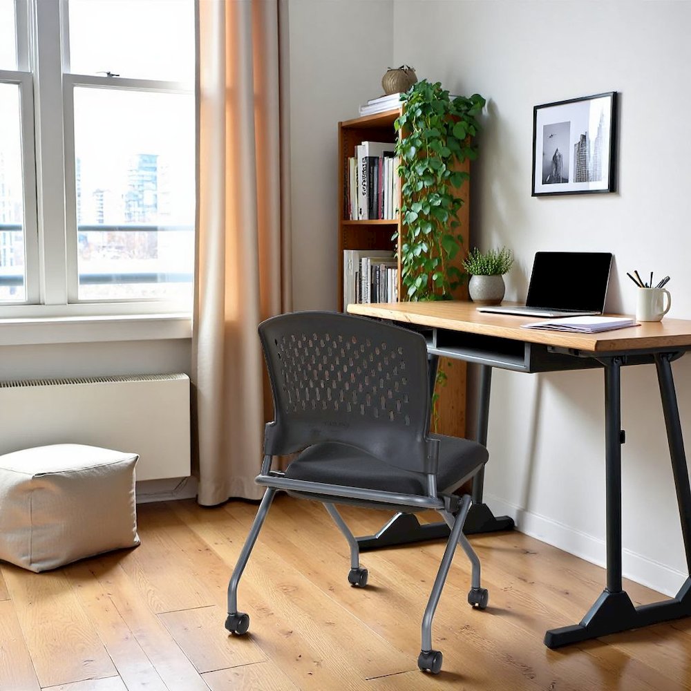 Black Foldable Office Chair, Set of 2 – Armless Reception and Conference Seating
