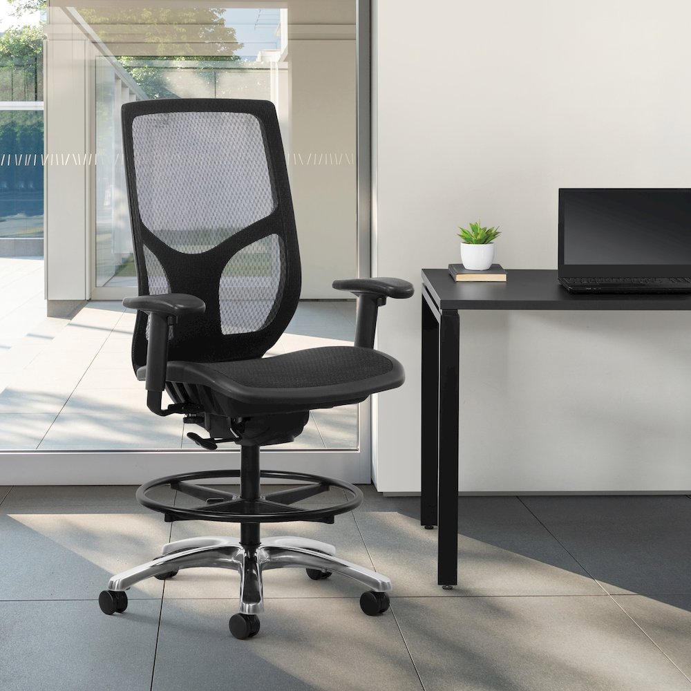 ProGrid Mesh Back Drafting Chair with Black Mesh Seat, PU Padded