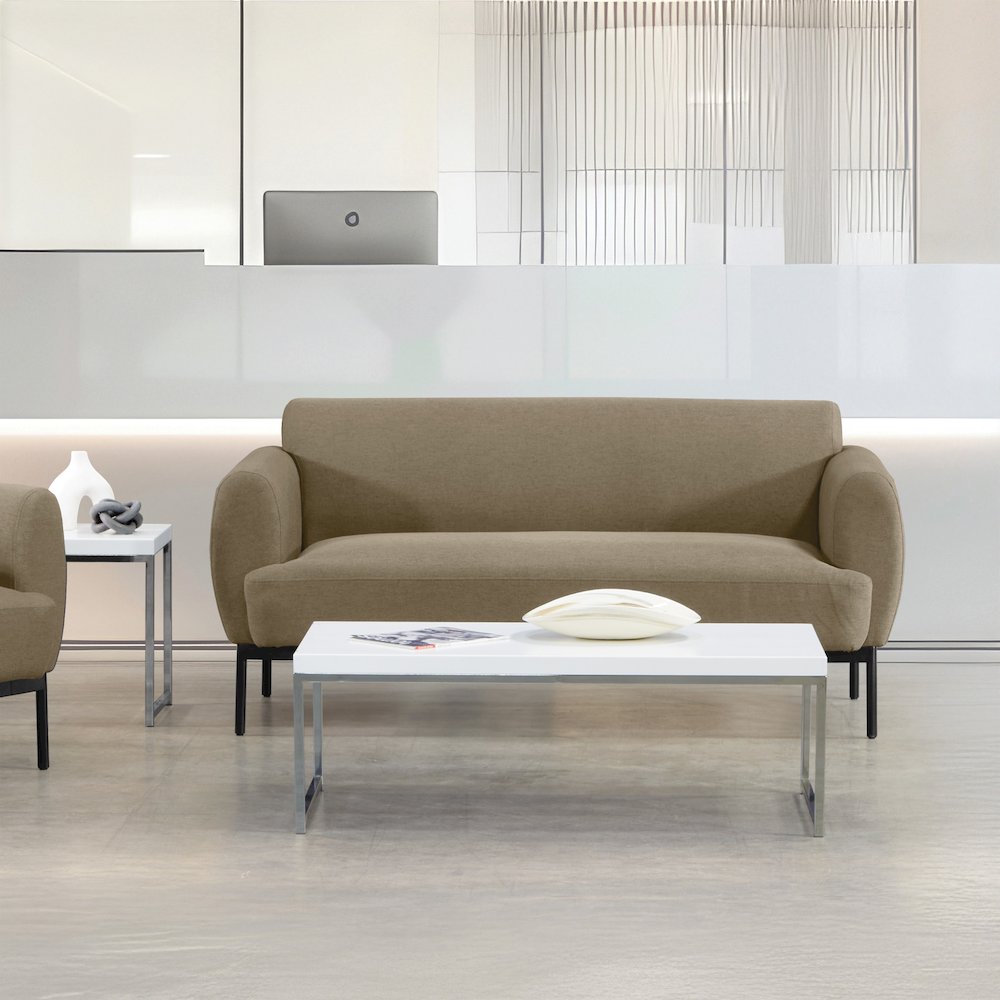 Delta Sofa in Taupe Fabric with Black Metal Legs