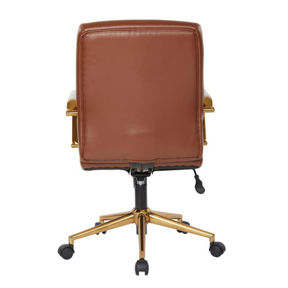 Mid-Back Saddle Faux Leather Chair with Gold Finish Arms and Base K/D, FL22991G-U41