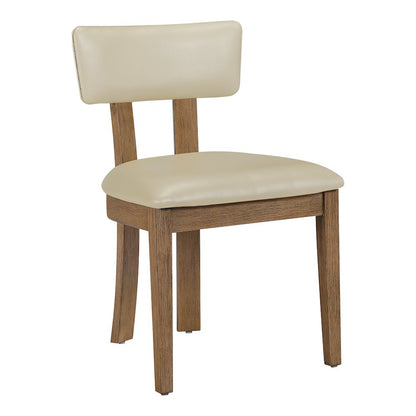 Hanson Dining Chair with Taupe Faux Leather and Medium Oak Wood, 2-Pack