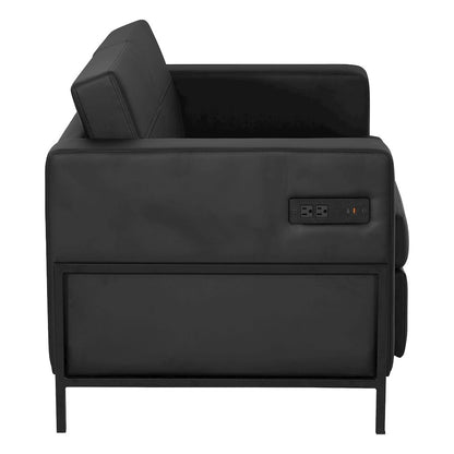 Arctic Loveseat in Black Faux Leather with USB and USB-C Charging Stations
