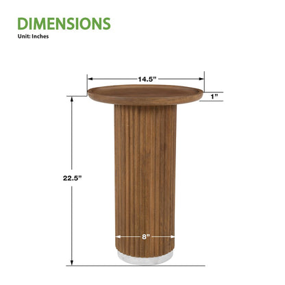 Round Solid Wood Pedestal Fluted Accent Table in Golden Honey Finish