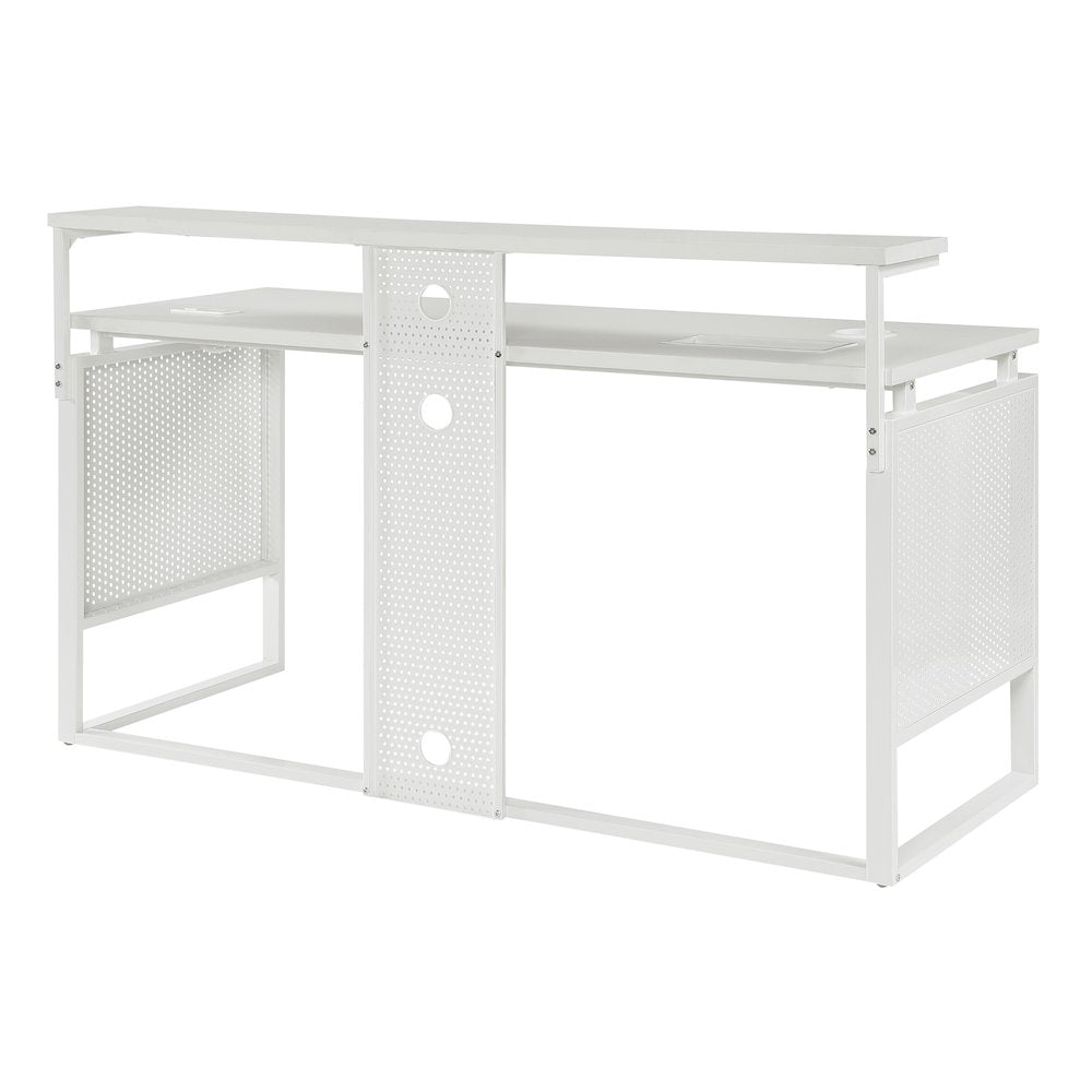 Ace 60" Desk with Hutch in White Top and White Frame