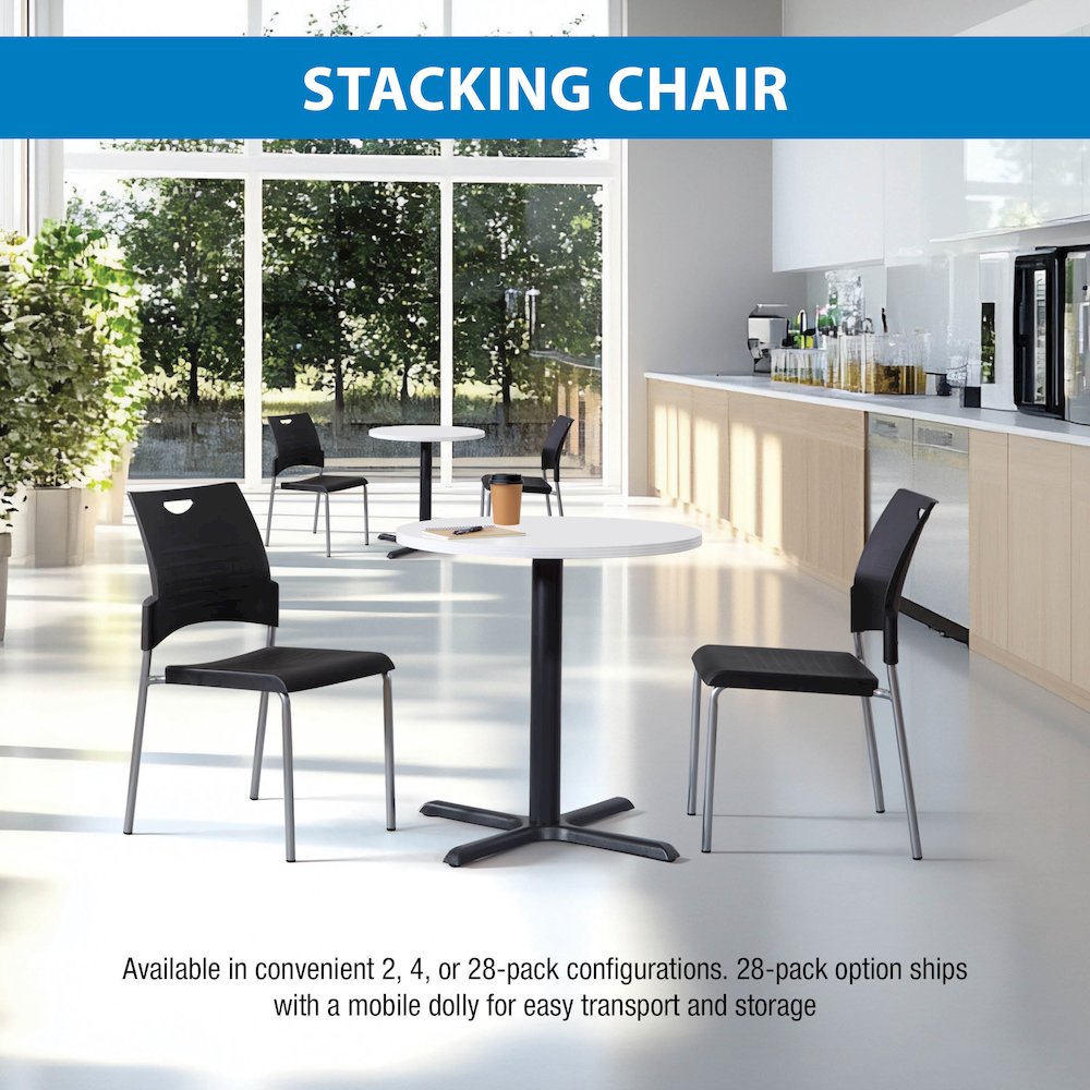 Straight Leg Stacking Chair With Black Plastic Seat & Back, 2-Pack