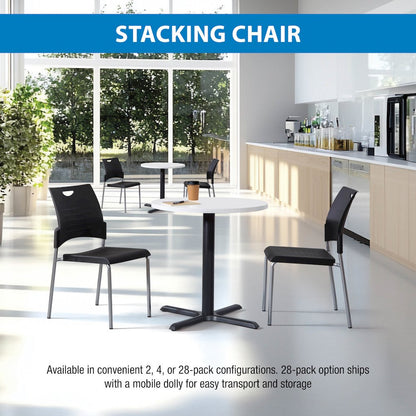 Straight Leg Stacking Chair With Black Plastic Seat & Back, 2-Pack