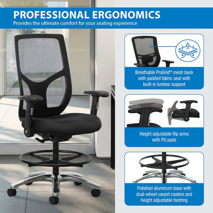 ProGrid Mesh Back Drafting Chair in  FreFlex Coal Fabric with Padded Seat