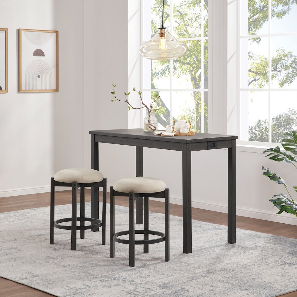 Melissa 3-PC  Counter Height Table Dining Set with Power, 2 Stools