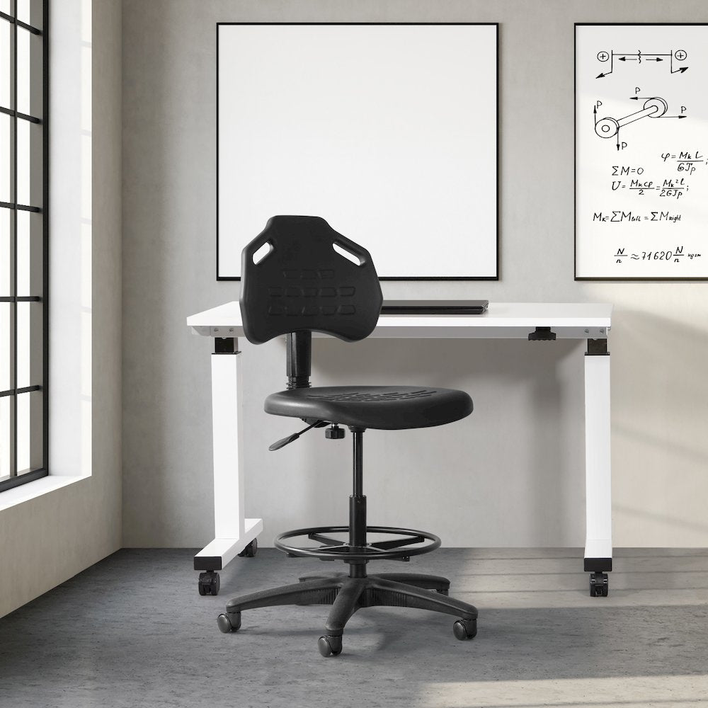 Black Skinned Urethane Intermediate Drafting Chair Adjustable Black Footrest