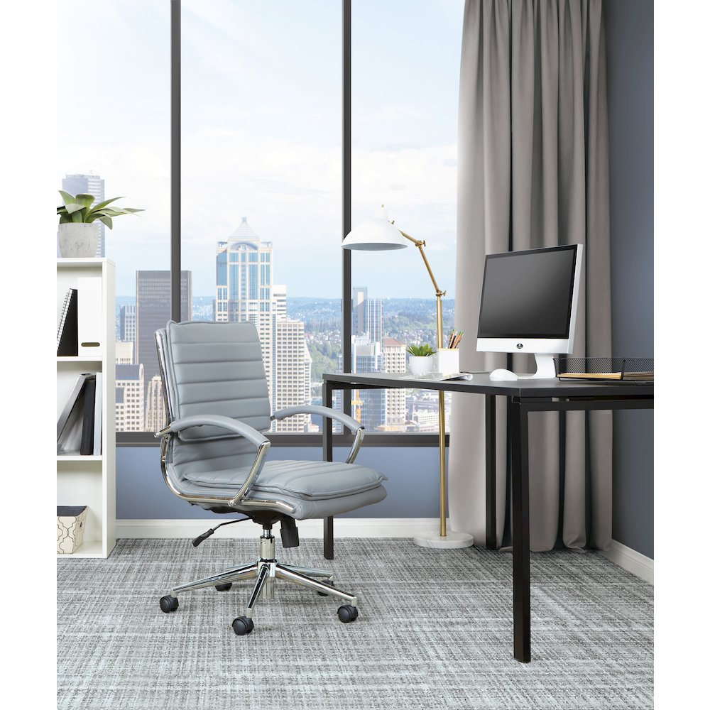 Mid-Back Manager’s Faux Leather Chair with Chrome Base, Removable Arm Sleeves.