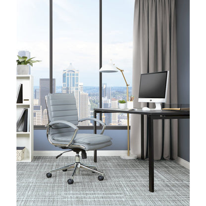 Mid-Back Manager’s Faux Leather Chair with Chrome Base, Removable Arm Sleeves.