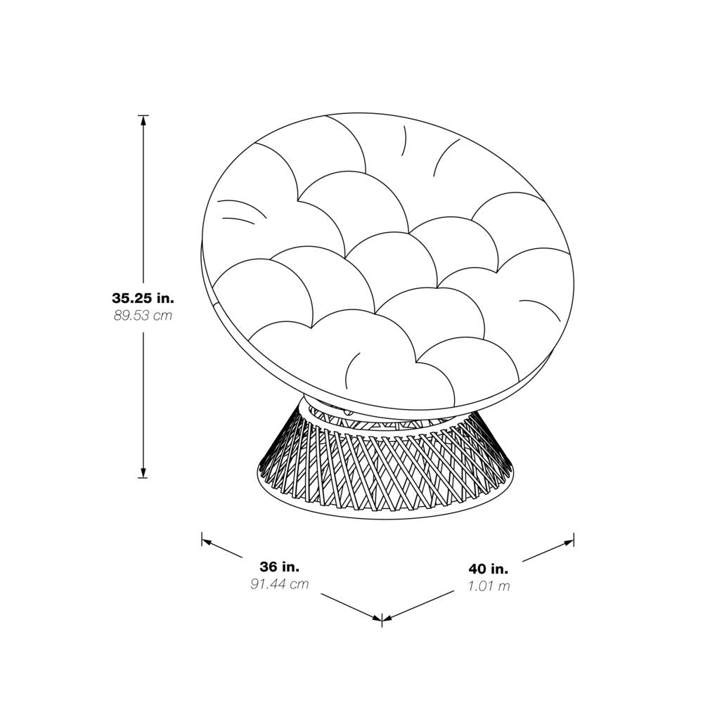 Papasan Chair with Blue Round Pillow Cushion and Cream Wicker Weave, BF29296CM-BL